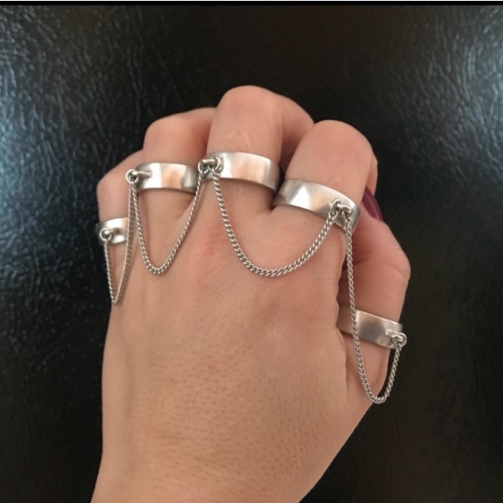 Eddie Borgo Matte Silver Five Chain Link Rings